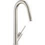 Axor Starck 1.5 GPM Single Hole Pull Down Kitchen Faucet with Joystick Handle Steel Optic