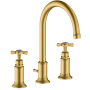 Axor Montreux 1.2 GPM Widespread Bathroom Faucet with Swivel Spout, Cross Handles and Drain Assembly - Engineered in Germany, Limited Lifetime Warranty Brushed Gold Optic