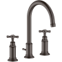 Axor Montreux 1.2 GPM Widespread Bathroom Faucet with Swivel Spout, Cross Handles and Drain Assembly - Engineered in Germany, Limited Lifetime Warranty Brushed Black Chrome