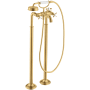 Axor Montreux Floor Mounted Tub Filler with Built-In Diverter and Cross Handles with Hand Shower - Engineered in Germany, Limited Lifetime Warranty Brushed Gold Optic