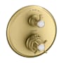 Axor Montreux Thermostatic Valve Trim Only with Cross Handle, Integrated Diverter and Volume Control for 2 Applications - Less Rough In Brushed Gold Optic