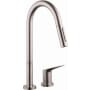Axor Citterio M 2-Hole Pull-Down Kitchen Faucet with Magnetic Docking Metal Spray Head - Engineered in Germany, Limited Lifetime Warranty Steel Optik
