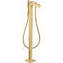 Axor Citterio Floor Mounted Tub Filler with Built-In Diverter and Rhombic Cut - Includes Hand Shower Brushed Gold Optic
