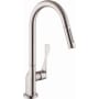 Axor Citterio HighArc Pull-Down Kitchen Faucet with Magnetic Docking Metal Spray Head and Forward Rotating Handle - Engineered in Germany, Limited Lifetime Warranty Steel Optik