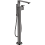 Axor Edge Floor Mounted Free Standing Tub Filler with Built-In Diverter and Hand Shower Less Rough In - Engineered in Germany, Limited Lifetime Warranty Polished Black Chrome