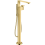 Axor Edge Floor Mounted Free Standing Tub Filler with Built-In Diverter and Hand Shower Less Rough In - Engineered in Germany, Limited Lifetime Warranty Polished Gold Optic