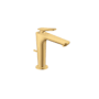 Axor Citterio C 1.2 GPM Single Hole Bathroom Faucet 125 with Cubic Cut Handles, Cool Start and Pop-Up Drain Assembly Brushed Gold Optic