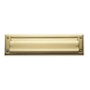 Baldwin Package Sized Spring Tension Brass Letter Box Plate with Hinged Interior Cover Satin Brass and Black