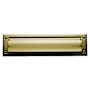 Baldwin Package Sized Spring Tension Brass Letter Box Plate with Hinged Interior Cover Satin Brass and Brown