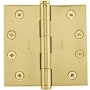 Baldwin 4" Wide Plain Bearing Square Corner Mortise Door Hinge from the Estate Collection - Single Hinge Non-Lacquered Brass