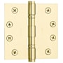 Baldwin 4" x 4" Solid Brass Square Corner Ball Bearing Mortise Hinge - Single Hinge Non-Lacquered Brass