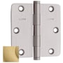 Baldwin 3.5" x 3.5" Solid Brass 1/4" Radius Corner Plain Bearing Mortise Hinge - Single Hinge Lifetime PVD Satin Brass