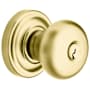 Baldwin Classic Style Single Cylinder Keyed Entry Door Knob Set with Classic Rosette from the Estate Collection Lifetime PVD Satin Brass