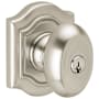 Baldwin Bethpage Style Single Cylinder Keyed Entry Door Knob Set with Bethpage Rosette for Thicker Doors from the Estate Collection Lifetime Satin Nickel