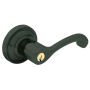 Baldwin Classic Style Right Handed Single Cylinder Keyed Entry Door Lever Set with Classic Rosette for Thicker Doors from the Estate Collection Distressed Oil Rubbed Bronze
