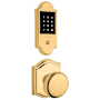 Baldwin Boulder Touchscreen Electronic Deadbolt and Round Passage Knob Set with Arch Rose Lifetime Polished Brass