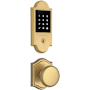 Baldwin Boulder Touchscreen Electronic Deadbolt and Round Passage Knob Set with Arch Rose Lifetime Satin Brass