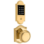 Baldwin Boulder Touchscreen Electronic Deadbolt and Traditional Passage Knob Set with Arch Rose Lifetime Polished Brass