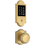 Baldwin Boulder Touchscreen Electronic Deadbolt and Traditional Passage Knob Set with Arch Rose Lifetime Satin Brass