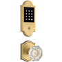 Baldwin Boulder Touchscreen Electronic Deadbolt with Z-Wave Technology and Crystal Passage Knob Set with Arch Rose Lifetime Satin Brass