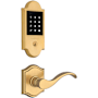 Baldwin Boulder Touchscreen Electronic Deadbolt with Z-Wave Technology and Curve Passage Lever Set with Arch Rose Lifetime Satin Brass