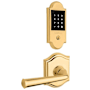 Baldwin Boulder Touchscreen Electronic Deadbolt with Z-Wave Technology and Federal Passage Lever Set with Arch Rose Lifetime Polished Brass