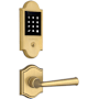 Baldwin Boulder Touchscreen Electronic Deadbolt with Z-Wave Technology and Federal Passage Lever Set with Arch Rose Lifetime Satin Brass