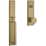 Baldwin Hollywood Hills Full Plate Single Cylinder Door Handleset with Interior K008 Knob and Emergency Egress Function Satin Brass and Brown