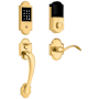 Baldwin Boulder Z-Wave Right Handed Sectional Electronic Keyless Entry Handleset with Beavertail Interior Lever from the Estate Collection Lifetime Polished Brass