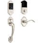 Baldwin Boulder Z-Wave Right Handed Sectional Electronic Keyless Entry Handleset with Beavertail Interior Lever from the Estate Collection Lifetime Satin Nickel