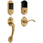 Baldwin Boulder Z-Wave Right Handed Sectional Electronic Keyless Entry Handleset with Beavertail Interior Lever from the Estate Collection Satin Brass and Brown