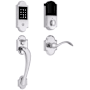 Baldwin Boulder Z-Wave Right Handed Sectional Electronic Keyless Entry Handleset with Beavertail Interior Lever from the Estate Collection Polished Chrome