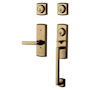 Baldwin Soho Double Cylinder Two Point Handleset with a Right Handed Soho Interior Lever Satin Brass and Black