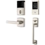 Baldwin Soho Left Handed Sectional Electronic Keyless Entry Handleset with 5485V Interior Lever from the Estate Collection Lifetime Satin Nickel