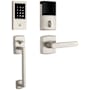 Baldwin Soho Right Handed Sectional Electronic Keyless Entry Handleset with 5485V Interior Lever from the Estate Collection Lifetime Satin Nickel