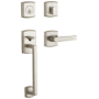 Baldwin Soho Right Handed Sectional Single Cylinder Keyed Entry Handleset with 5485V Interior Lever from the Estate Collection Lifetime Satin Nickel
