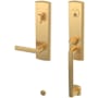Baldwin Soho Left Handed One Piece Single Cylinder Keyed Entry Handleset with 5485V Interior Lever from the Estate Collection Lifetime Satin Brass