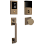 Baldwin Minneapolis Sectional Electronic Keyless Entry Handleset with 5055 Interior Knob from the Estate Collection Satin Brass and Black