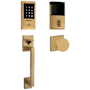 Baldwin Minneapolis Z-Wave Sectional Electronic Keyless Entry Handleset with 5055 Interior Knob from the Estate Collection Satin Brass and Brown