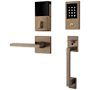 Baldwin Minneapolis Z-Wave Left Handed Sectional Electronic Keyless Entry Handleset with 5162 Interior Lever from the Estate Collection Satin Brass and Black