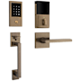 Baldwin Minneapolis Z-Wave Right Handed Sectional Electronic Keyless Entry Handleset with 5162 Interior Lever from the Estate Collection Satin Brass and Black