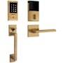 Baldwin Minneapolis Z-Wave Right Handed Sectional Electronic Keyless Entry Handleset with 5162 Interior Lever from the Estate Collection Satin Brass and Brown
