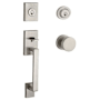 Baldwin La Jolla Standard C Keyway Double Cylinder Keyed Entry Handleset with Modern Knob and Modern Round Interior Trim from the Reserve Collection Satin Nickel