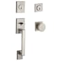 Baldwin La Jolla SmartKey Double Cylinder Keyed Entry Handleset with Modern Knob and Modern Square Interior Trim from the Reserve Collection Satin Nickel