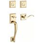 Baldwin Napa Left Handed SmartKey Double Cylinder Keyed Entry Handleset with Traditional Square Rose and Curve Lever on Interior Lifetime Polished Brass
