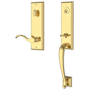 Baldwin Del Mar Right Handed One Piece Single Cylinder Keyed Entry Handleset with Curve Lever and Emergency Egress Function from the Reserve Collection Lifetime Polished Brass