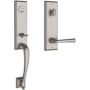 Baldwin Del Mar One Piece Single Cylinder Keyed Entry Handleset with Right Handed Interior Federal Lever and Emergency Egress Function Satin Nickel