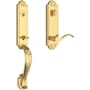 Baldwin Elizabeth One Piece Single Cylinder Keyed Entry Handleset with Right Handed Interior Curve Lever and Emergency Egress Function for Thick Doors Lifetime Polished Brass