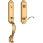 Baldwin Elizabeth One Piece Single Cylinder Keyed Entry Handleset with Right Handed Interior Curve Lever and Emergency Egress Function for Thick Doors Lifetime Satin Brass
