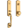 Baldwin New Hampshire One Piece Single Cylinder Keyed Entry Handleset with Interior Traditional Knob and Emergency Egress Function for Thick Doors Lifetime Satin Brass